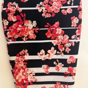 Thalia Sodi Black and White Striped Skirt with Red Floral